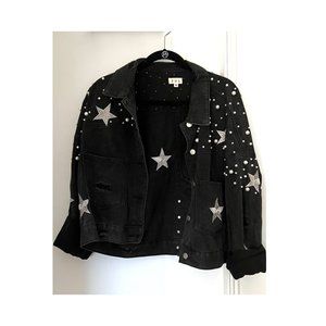 Vintage Embellished Stars and Pearls Black Jean Jacket